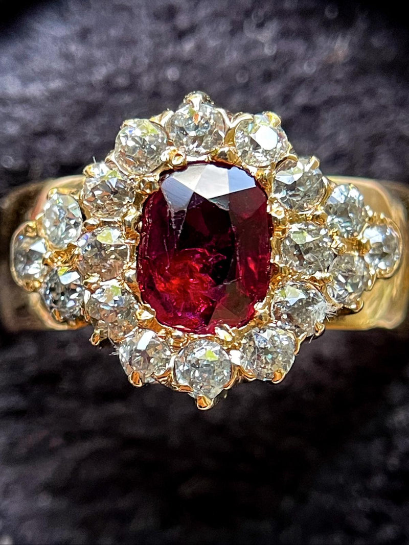 14k Victorian Ruby & Diamond Navette Ring