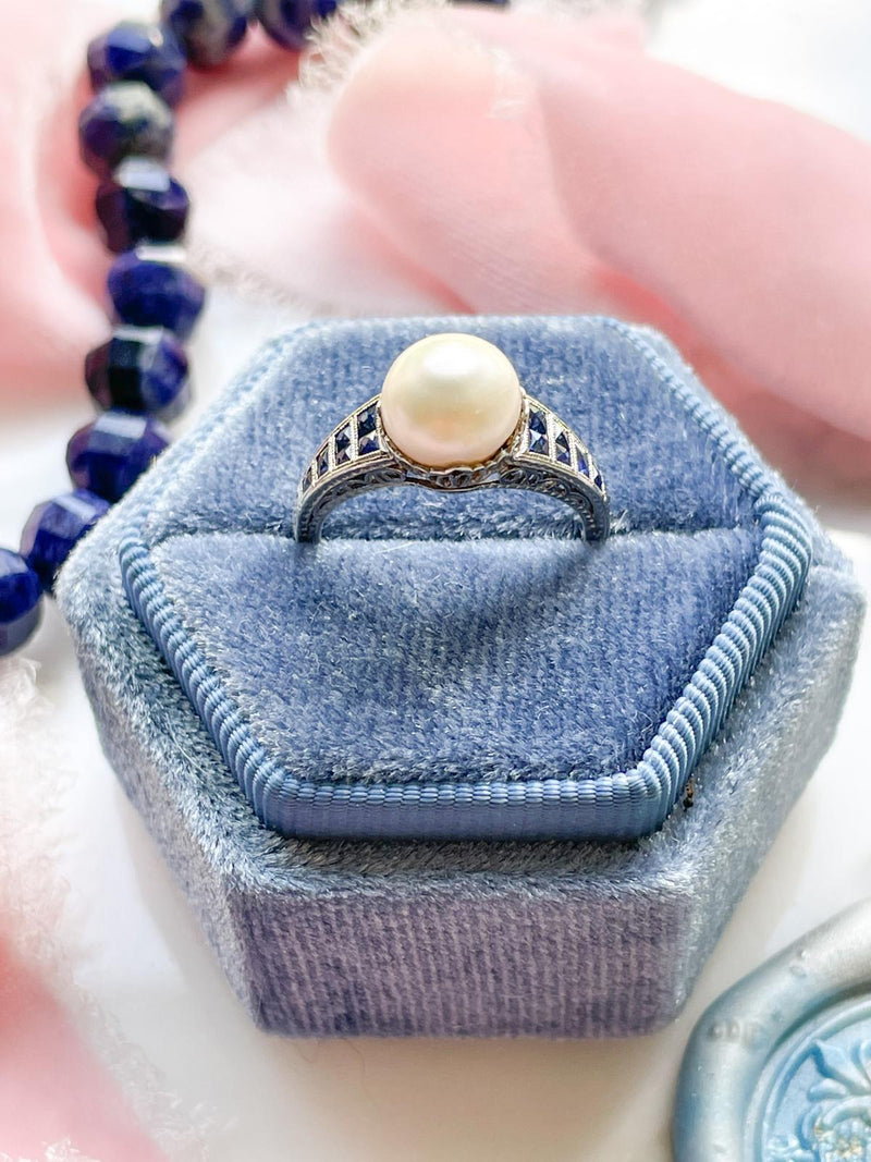 Platinum Art Deco Pearl & Sapphire Ring