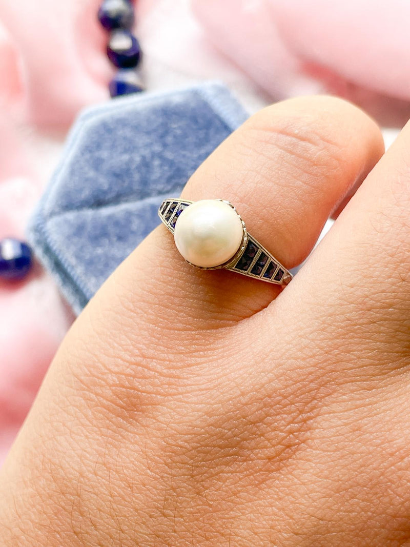 Platinum Art Deco Pearl & Sapphire Ring