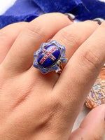 18k Victorian Blue Enamel & Ruby Mourning Ring