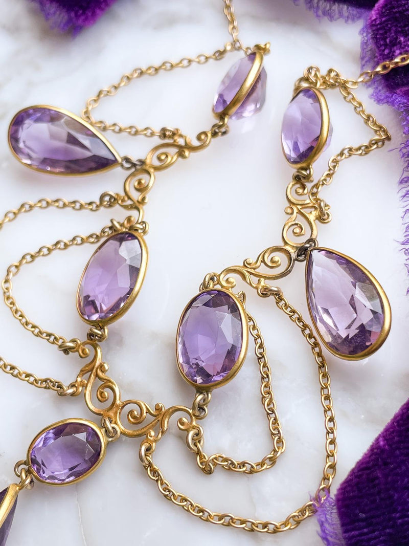 10k Art Nouveau 30cttw Amethyst Festoon Necklace