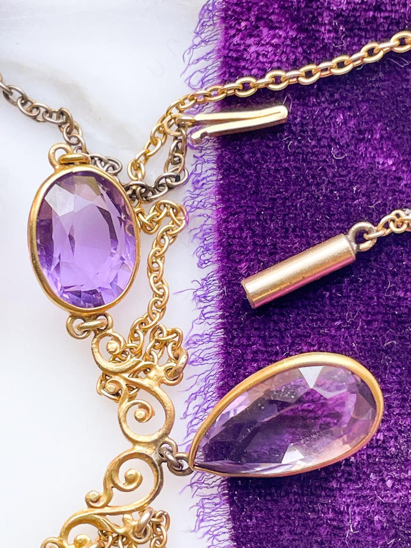 10k Art Nouveau 30cttw Amethyst Festoon Necklace