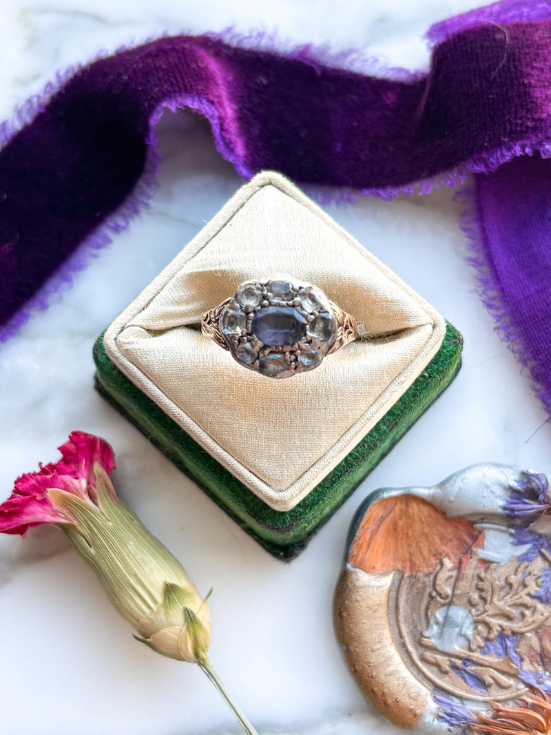 14k Georgian Amethyst & Diamond Halo Ring