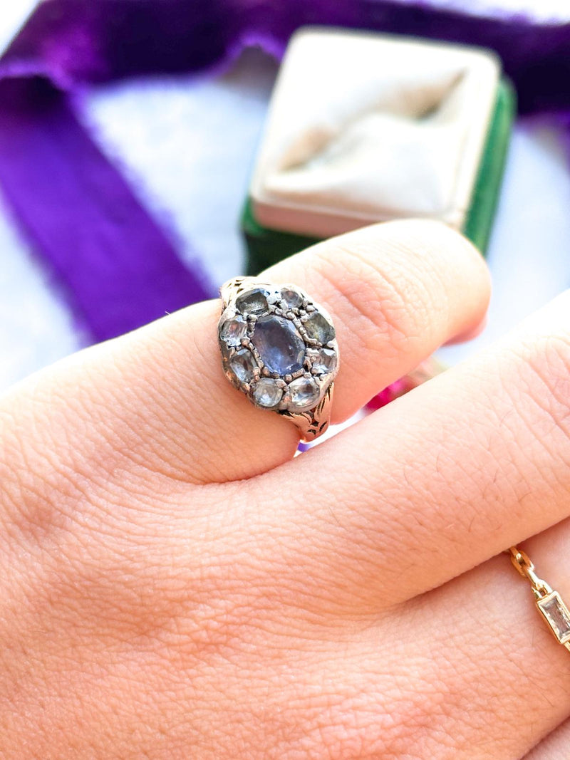 14k Georgian Amethyst & Diamond Halo Ring