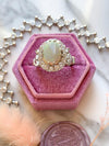 14k Vintage Opal Cabochon with Diamond Halo