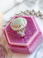 14k Vintage Opal Cabochon with Diamond Halo