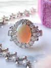 14k Vintage Opal Cabochon with Diamond Halo