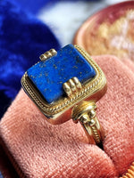 18k Vintage Etruscan Revival Lapis Lazuli Signet Ring