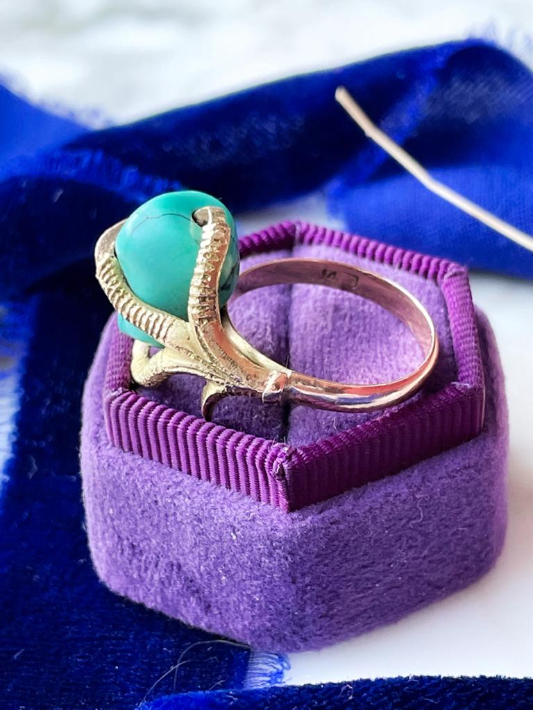 14k Vintage Dragon Claw w/ Turquoise Ring