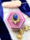 14k Vintage Lapis Cabochon & Diamond Ring