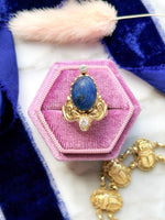 14k Vintage Lapis Cabochon & Diamond Ring