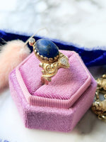 14k Vintage Lapis Cabochon & Diamond Ring