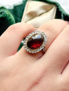 14k Victorian Garnet Cabochon w/ Rose Cut Diamond Halo