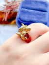 18k Vintage Double-Headed Fox Enamel Ring