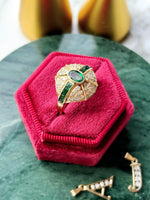 18k Vintage Diamond & Emerald Bombe Ring