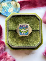 18k Designer Gold Cloisonné Enamel Ring