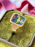 18k Designer Gold Cloisonné Enamel Ring