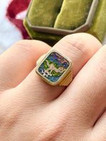 18k Designer Gold Cloisonné Enamel Ring