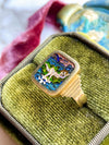 18k Designer Gold Cloisonné Enamel Ring