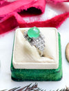 Platinum Art Deco Emerald Cabochon & Diamond Ring