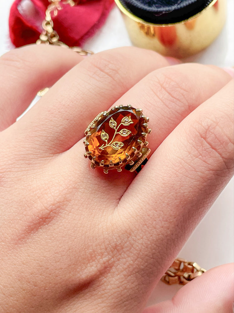 14k Victorian Carved Madeira Citrine Ring