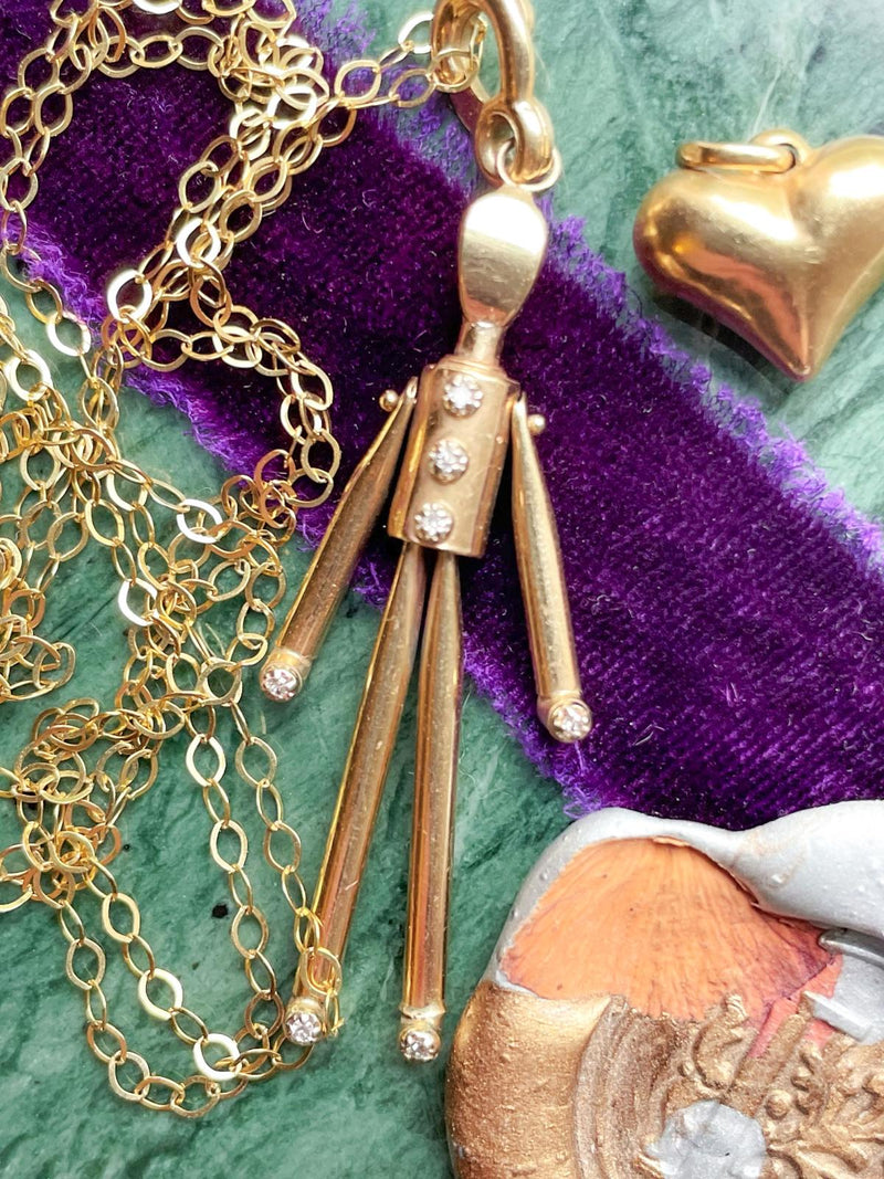 14k Vintage Articulated Stick Figure Pendant