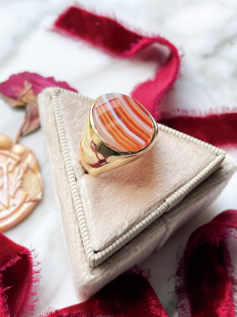 14k Vintage Banded Agate Signet Ring