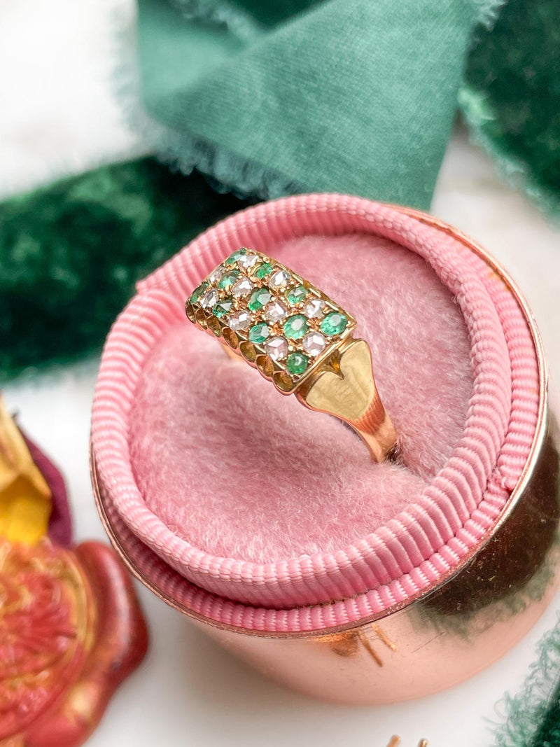 18k Victorian Emerald & Rose Cut Diamond Band