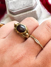 18k Art Nouveau Garnet Cabochon & Diamond Ring