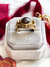 18k Art Nouveau Garnet Cabochon & Diamond Ring