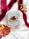 18k Art Nouveau Garnet Cabochon & Diamond Ring