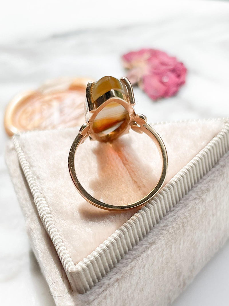 14k Victorian Banded Agate Navette Ring