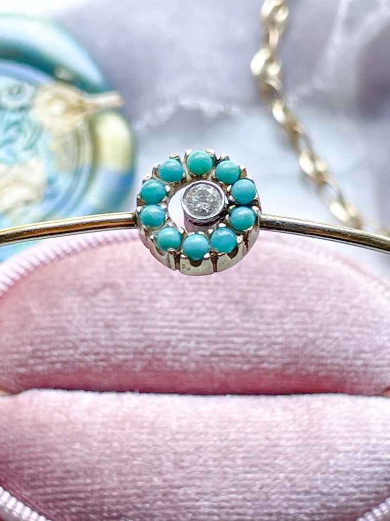 14k Antique Turquoise & Diamond Bracelet