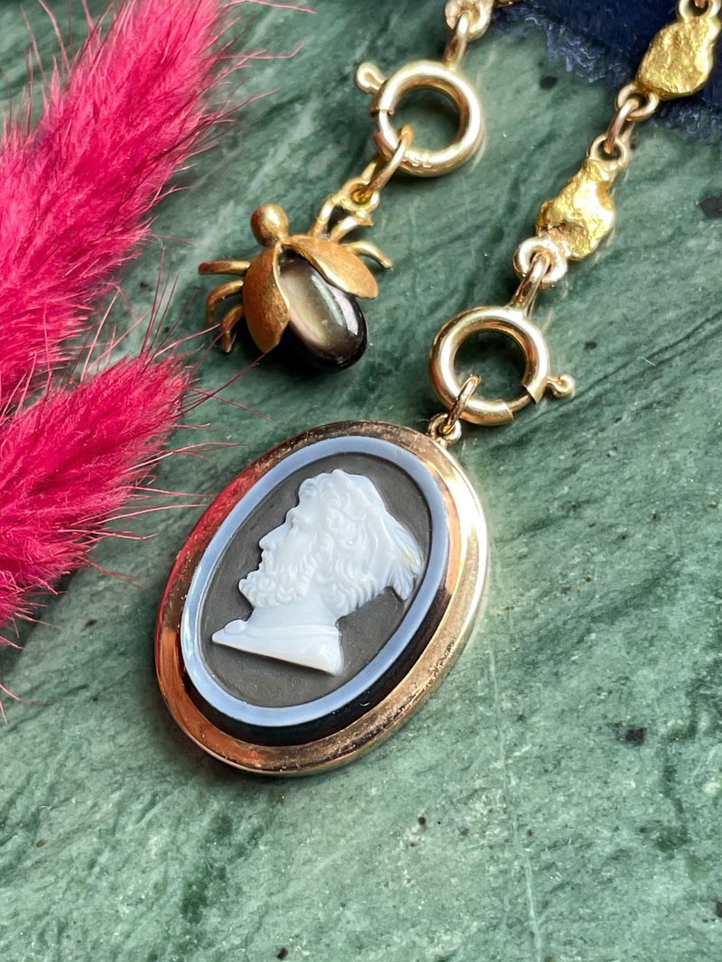 14k Antique Carved Agate Cameo Pendant