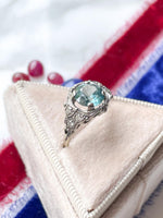 18k Art Deco 1.75ct Blue Zircon & Diamond Ring