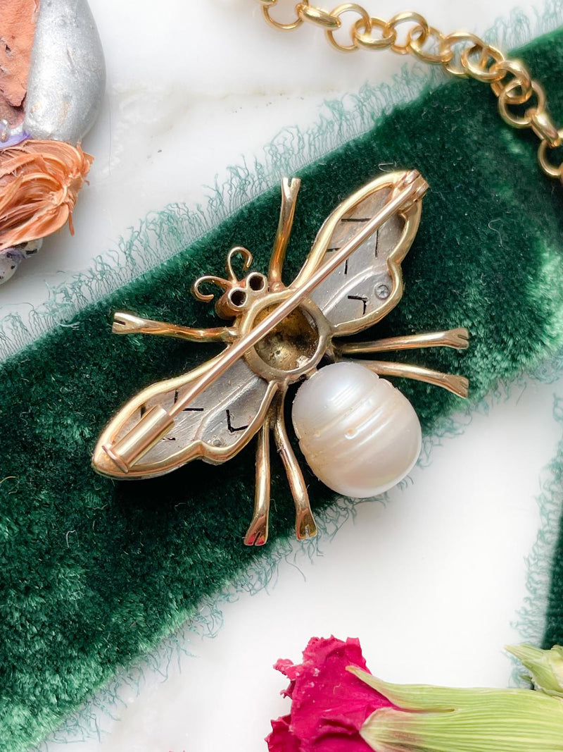 14k Vintage Baroque Pearl Bug Pin