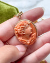 14k Victorian Carved Coral Cameo Brooch