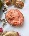 14k Victorian Carved Coral Cameo Brooch