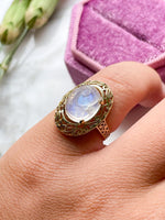 14k Vintage Carved Moonstone Ring