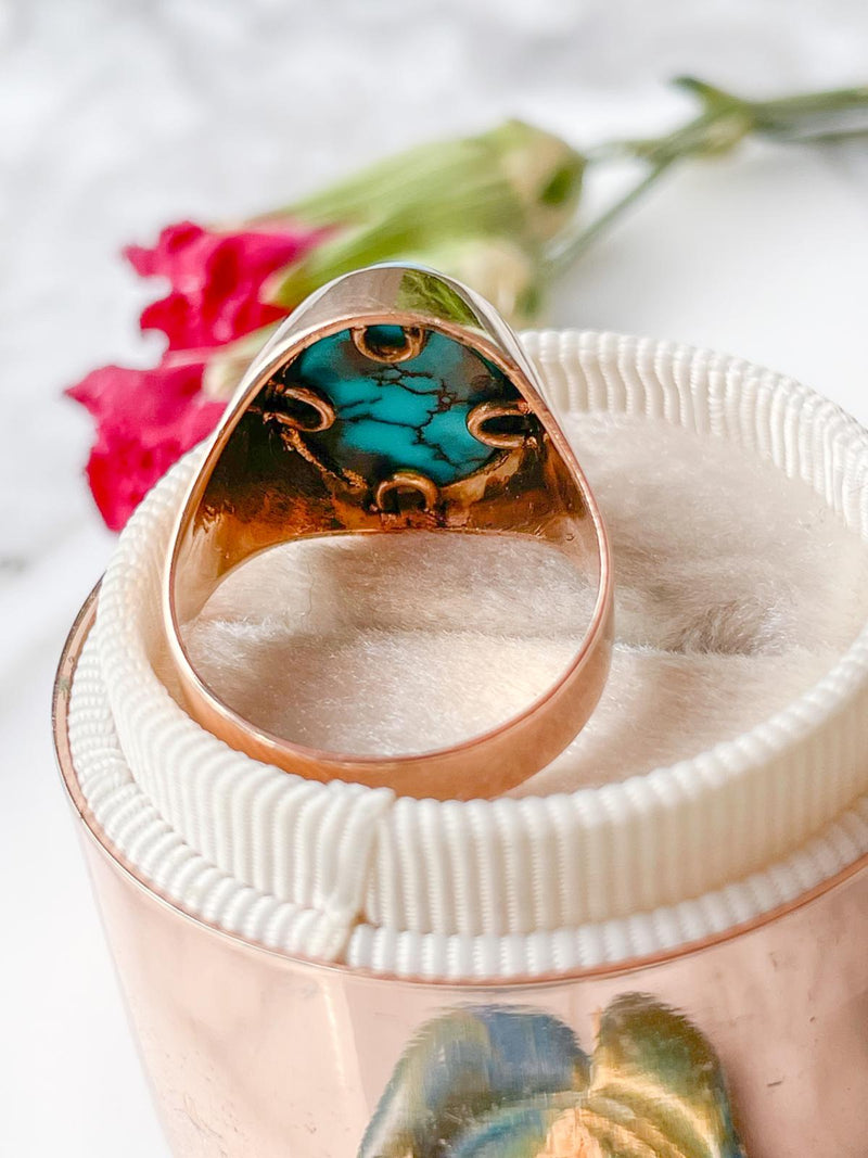 18k Vintage Turquoise Matrix Cabochon Ring