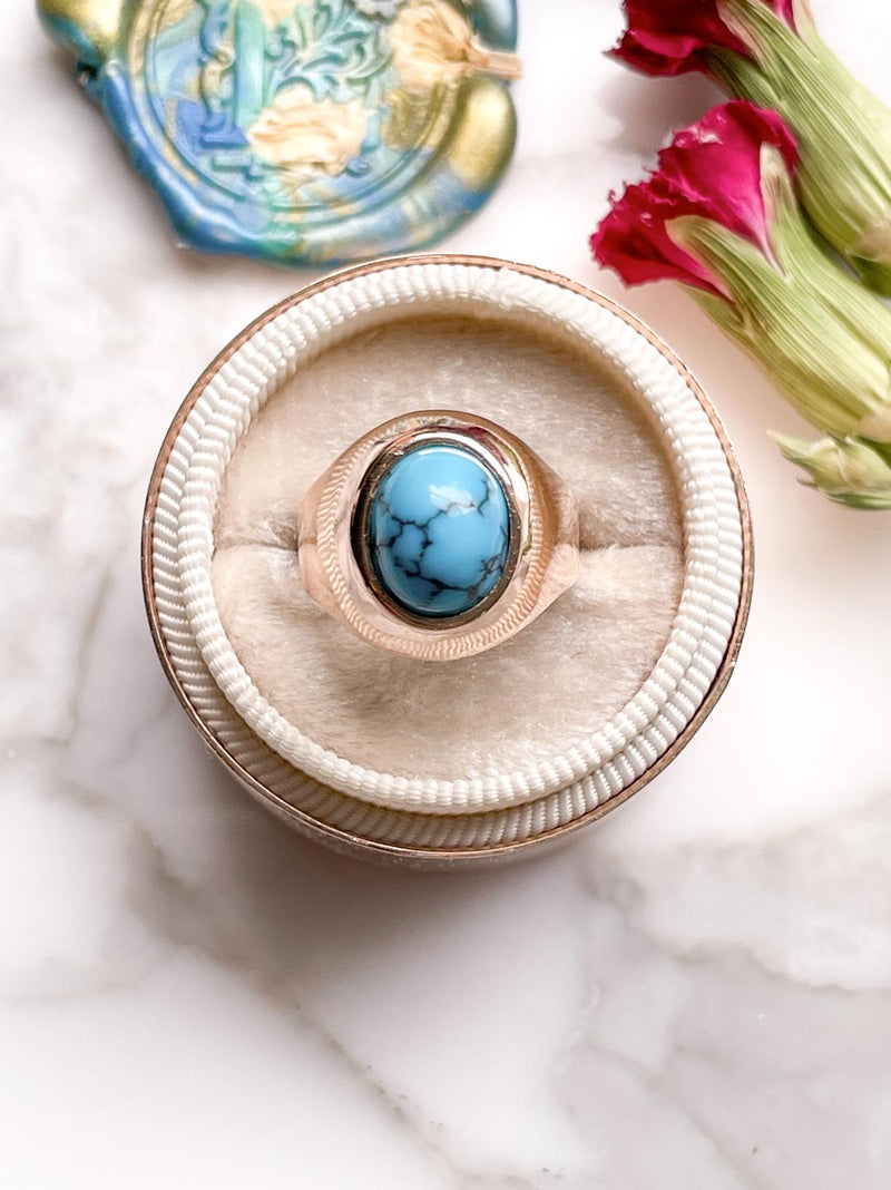 18k Vintage Turquoise Matrix Cabochon Ring