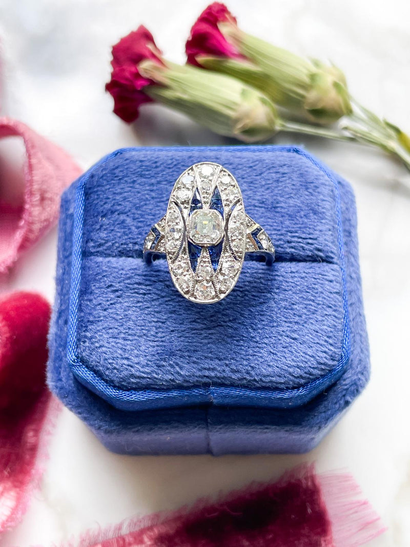 Platinum Art Deco 1.15cttw Diamond & Sapphire Ring