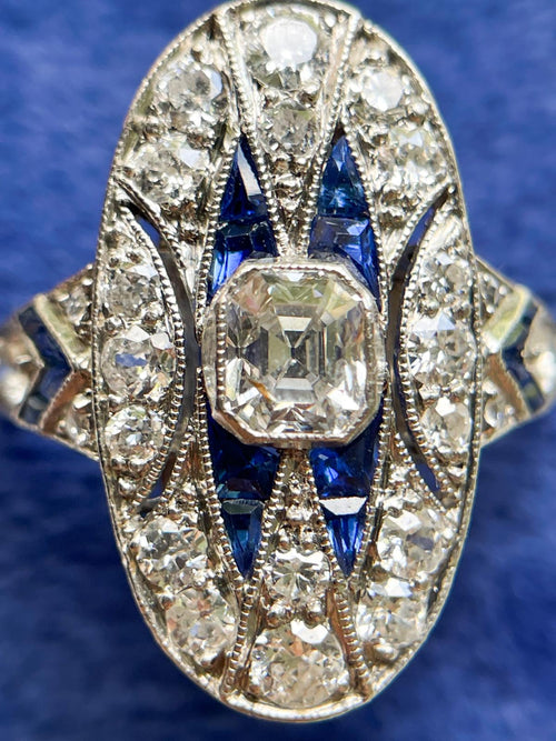 Platinum Art Deco 1.15cttw Diamond & Sapphire Ring