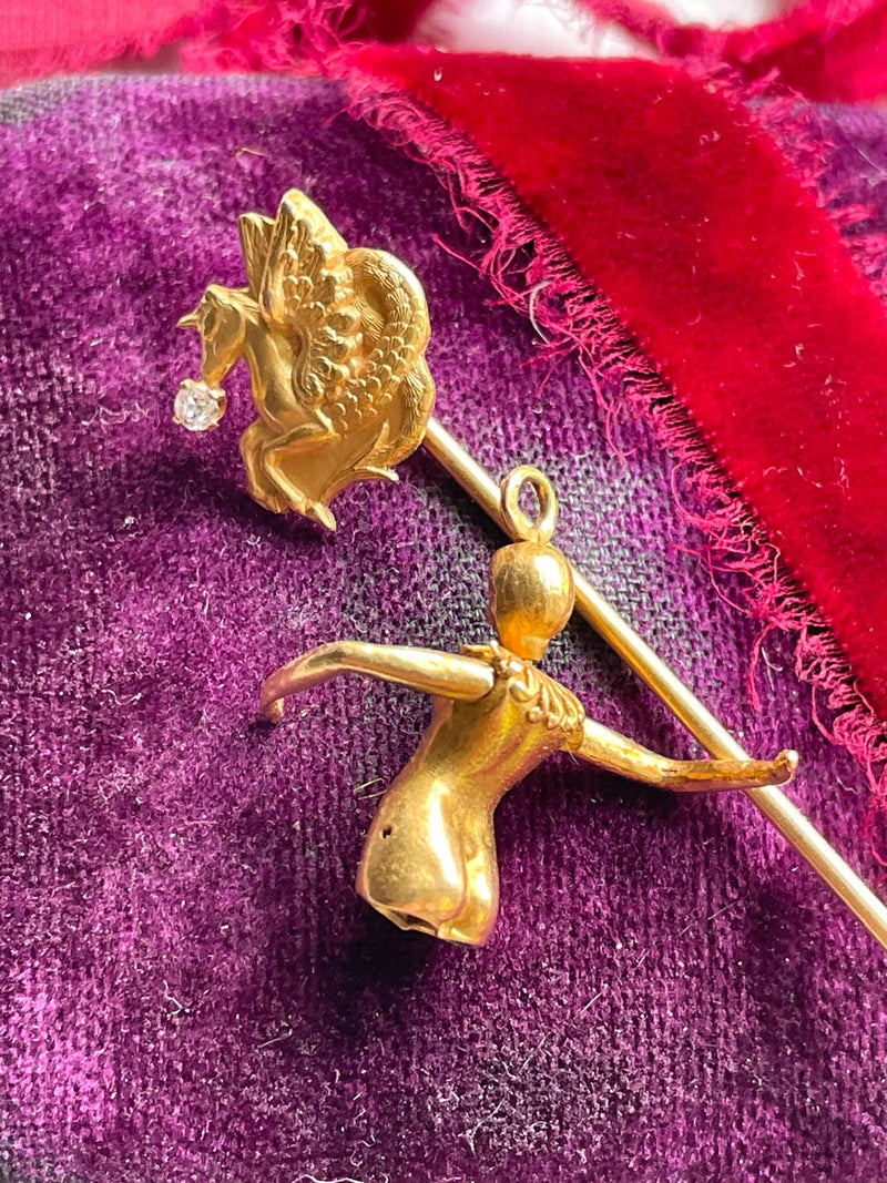 14k Victorian Diamond Hippodrake Stickpin