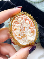 15k Victorian Etruscan Revival Shell Cameo Brooch