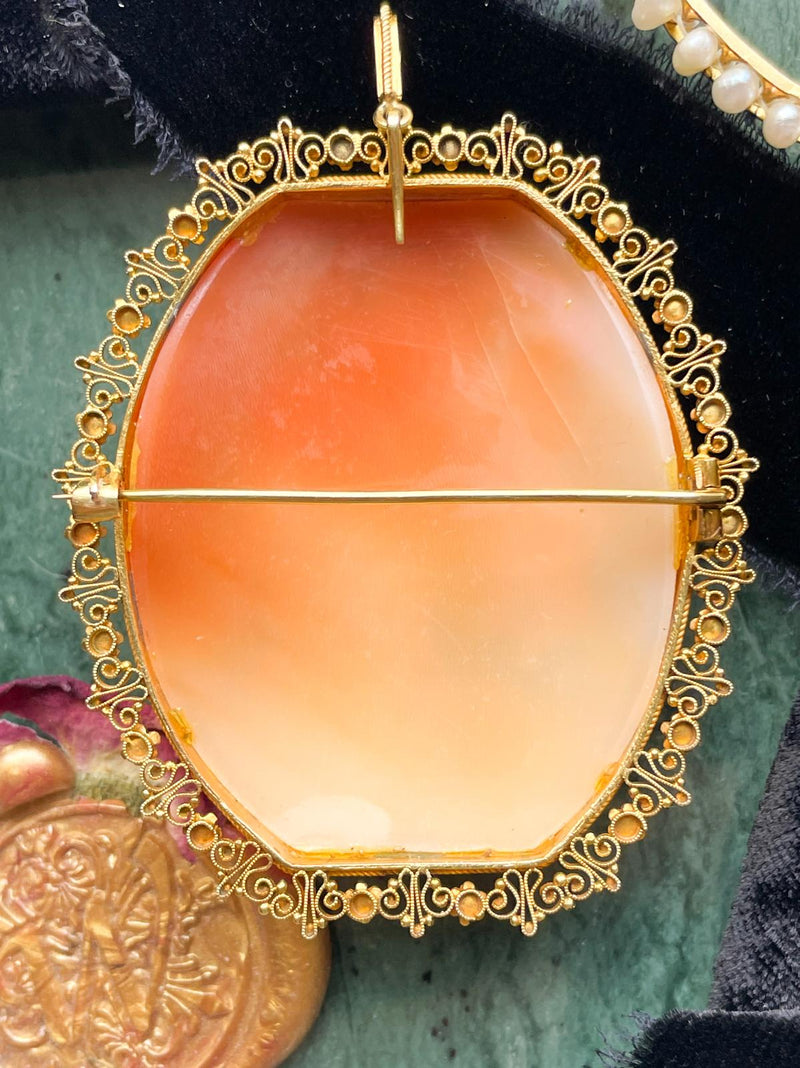 15k Victorian Etruscan Revival Shell Cameo Brooch