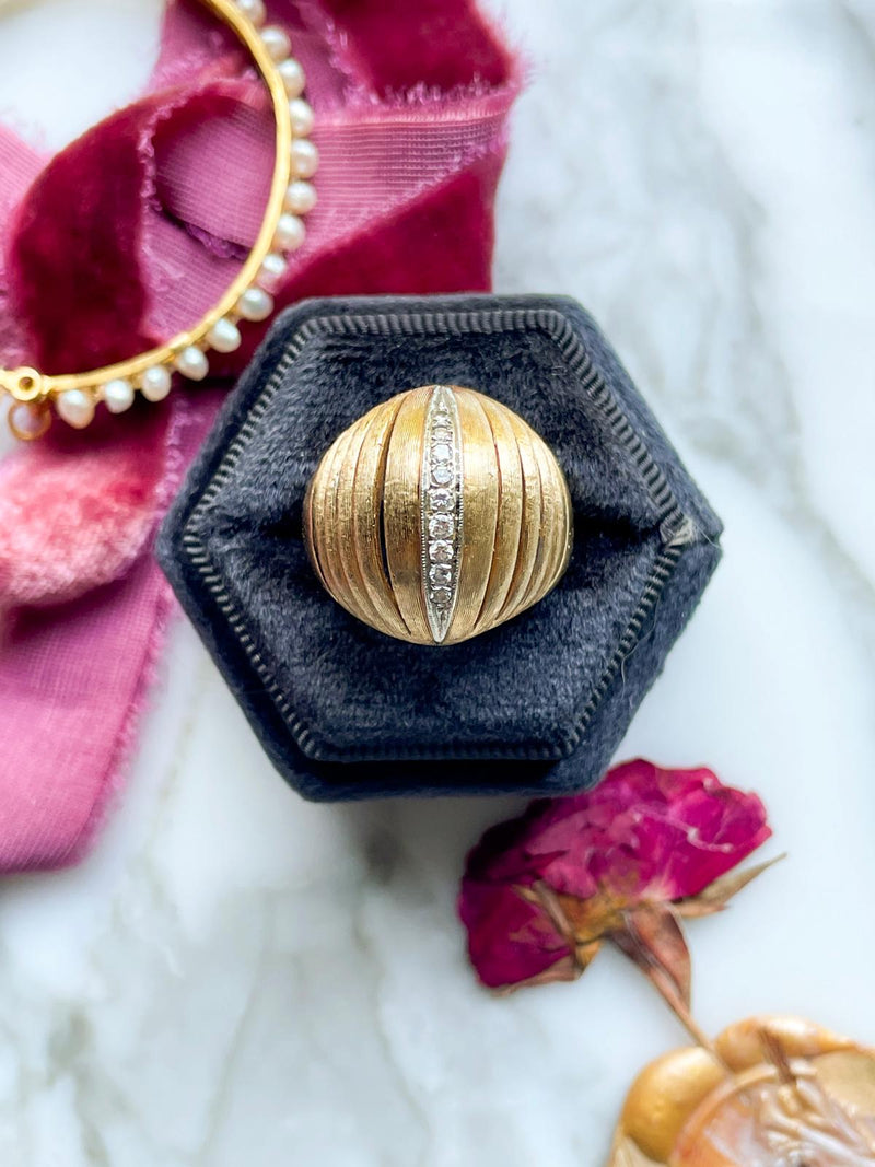 14k Retro Vintage Diamond Bombe Ring