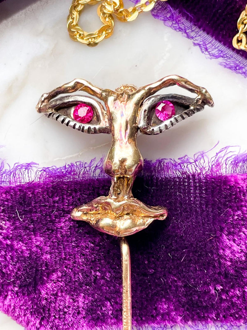 14k Art Nouveau Ruby Fairy Stickpin