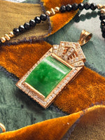 14k Jade Jadeite Plaque with Diamonds