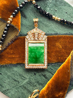 14k Jade Jadeite Plaque with Diamonds